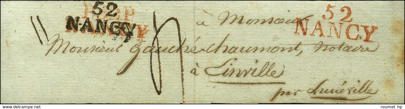 P. 52. P. / NANCY Rouge Annulé Et Remplacé Par 52 / NANCY Noir + 52 / NANCY Rouge Sur Bande D'imprimé Pour Einville. - T - Altri & Non Classificati