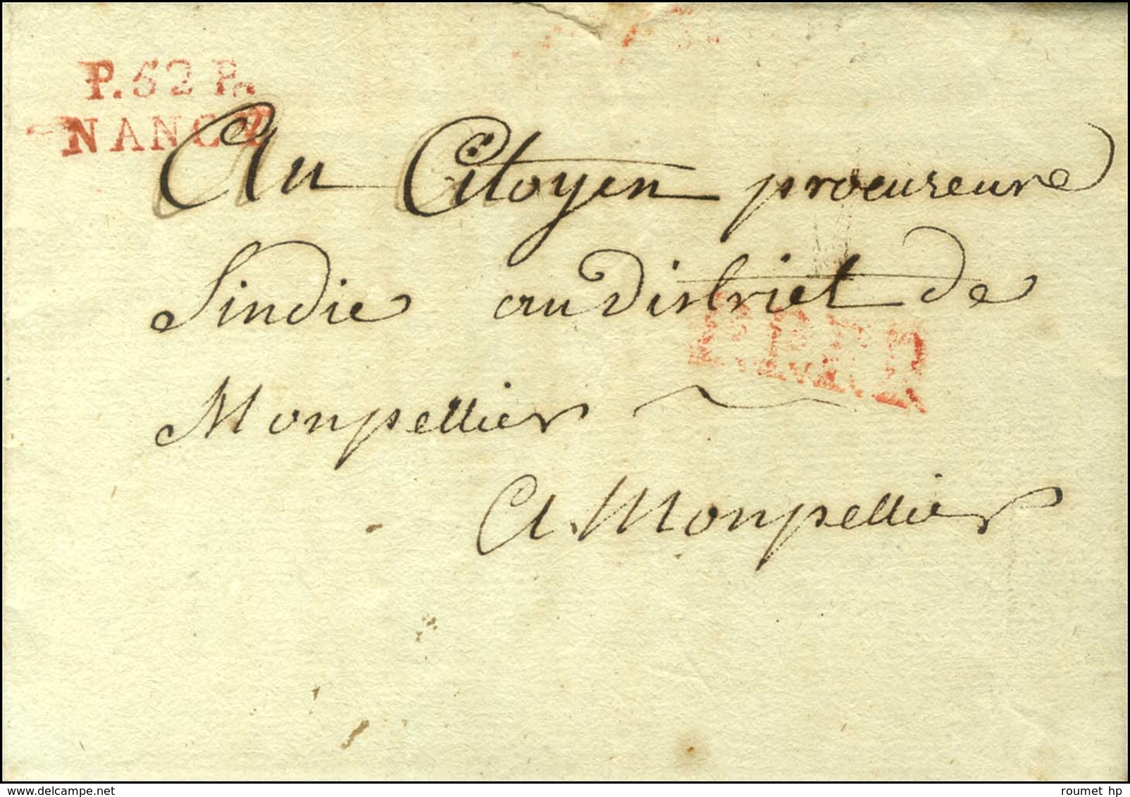 P. 52. P. / NANCY Rouge Sur Lettre Avec Texte Daté Du 14 Frimaire An 2 Pour Montpellier. - SUP. - Andere & Zonder Classificatie