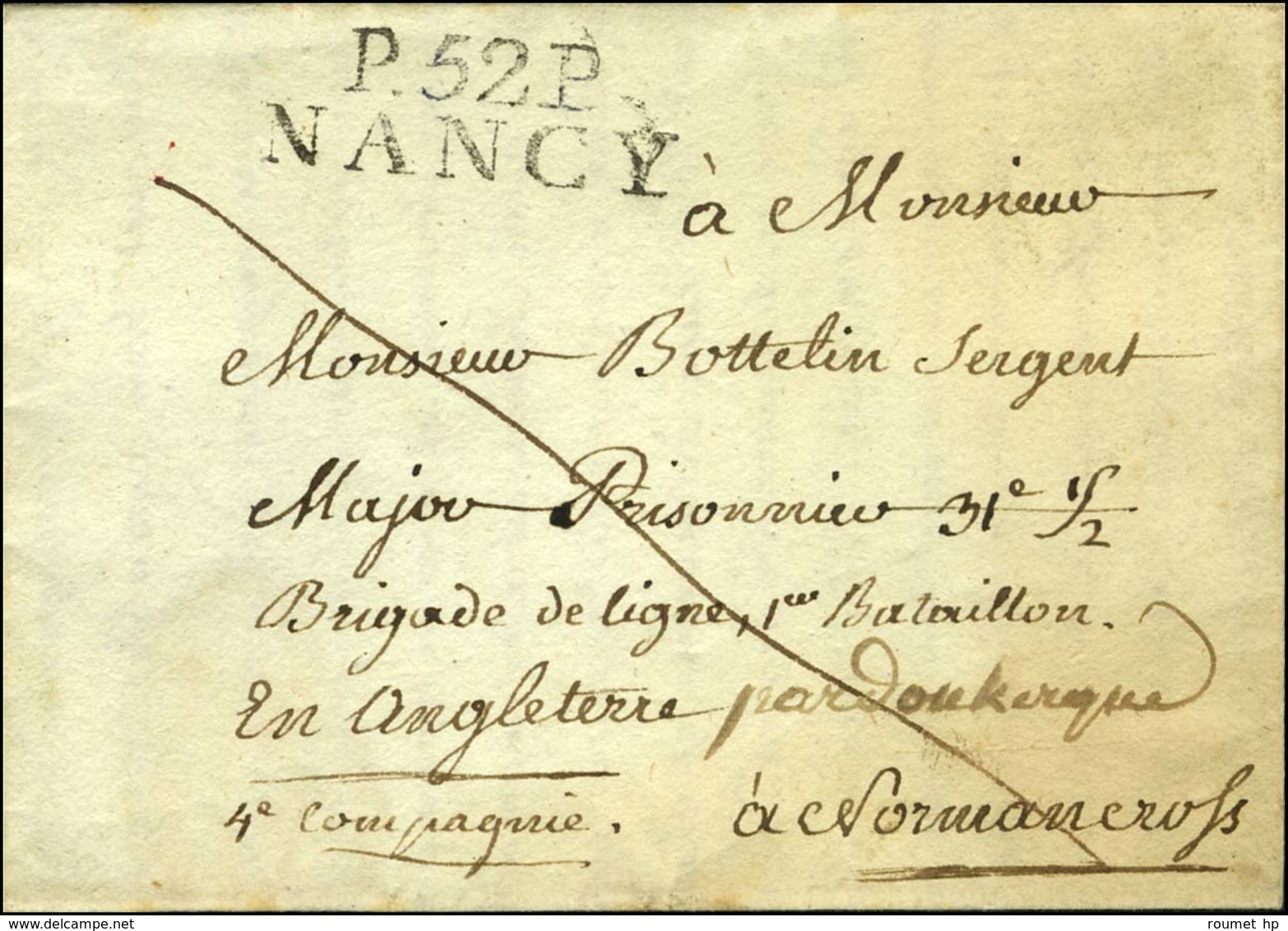 P. 52. P. / NANCY Sur Lettre Avec Texte Daté De Velaine Sous Amance Le 25 Octobre 1808 Adressée à Un Prisonnier De Guerr - Other & Unclassified