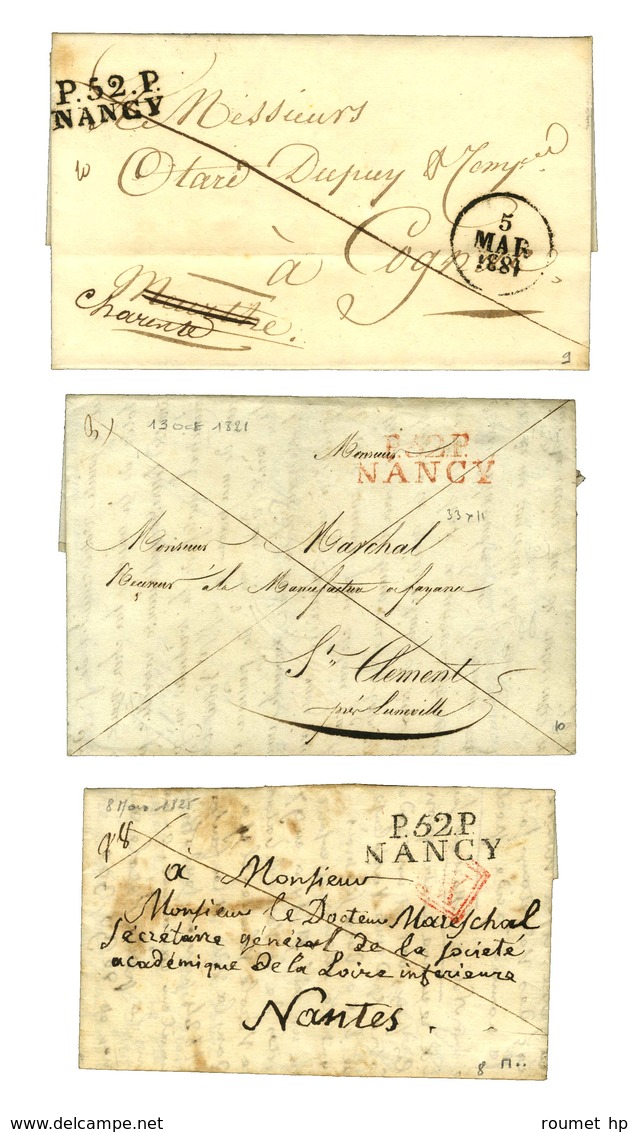 Lot De 3 Lettres : P. 52. P. / NANCY 1825, Idem Rouge 1821 Et Idem 1831. - SUP. - Altri & Non Classificati