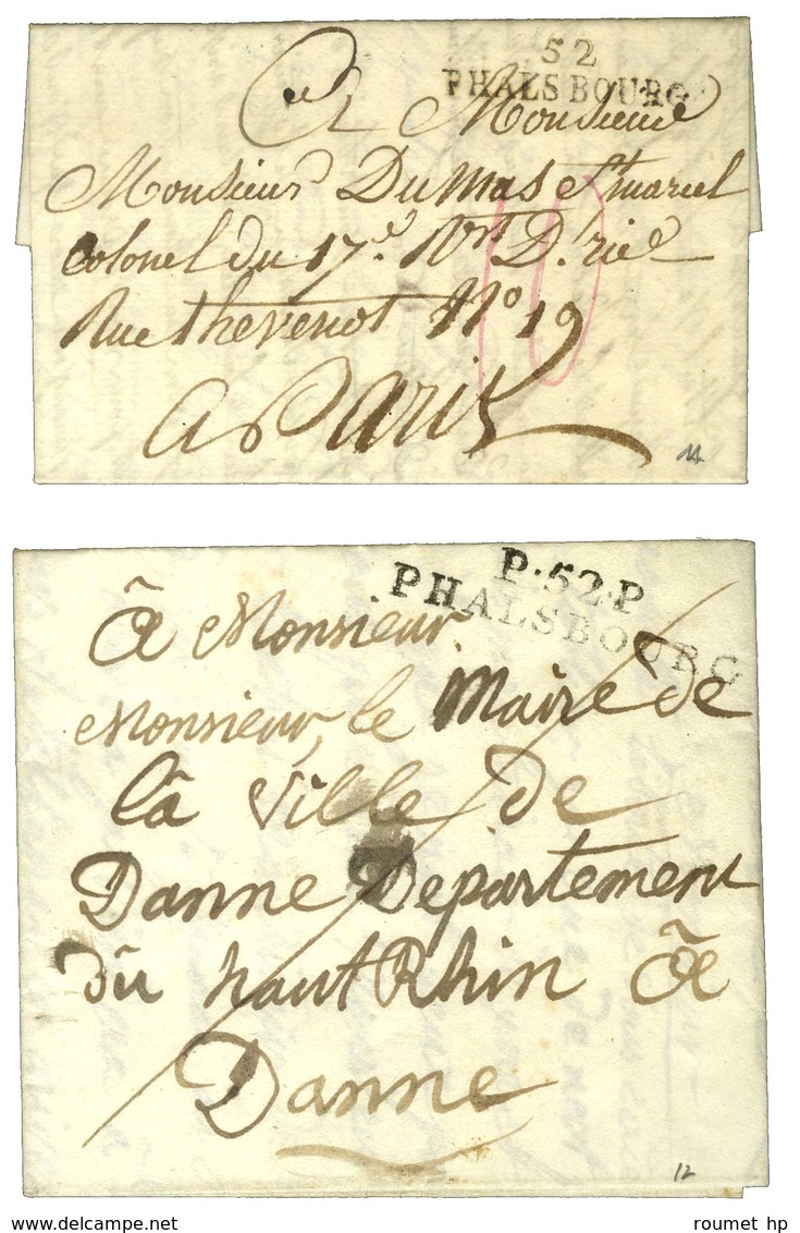 Lot De 2 Lettres : 52 / PHALSBOURG 1792 Et P. 52. P. / PHALSBOURG 1819. - SUP. - Altri & Non Classificati