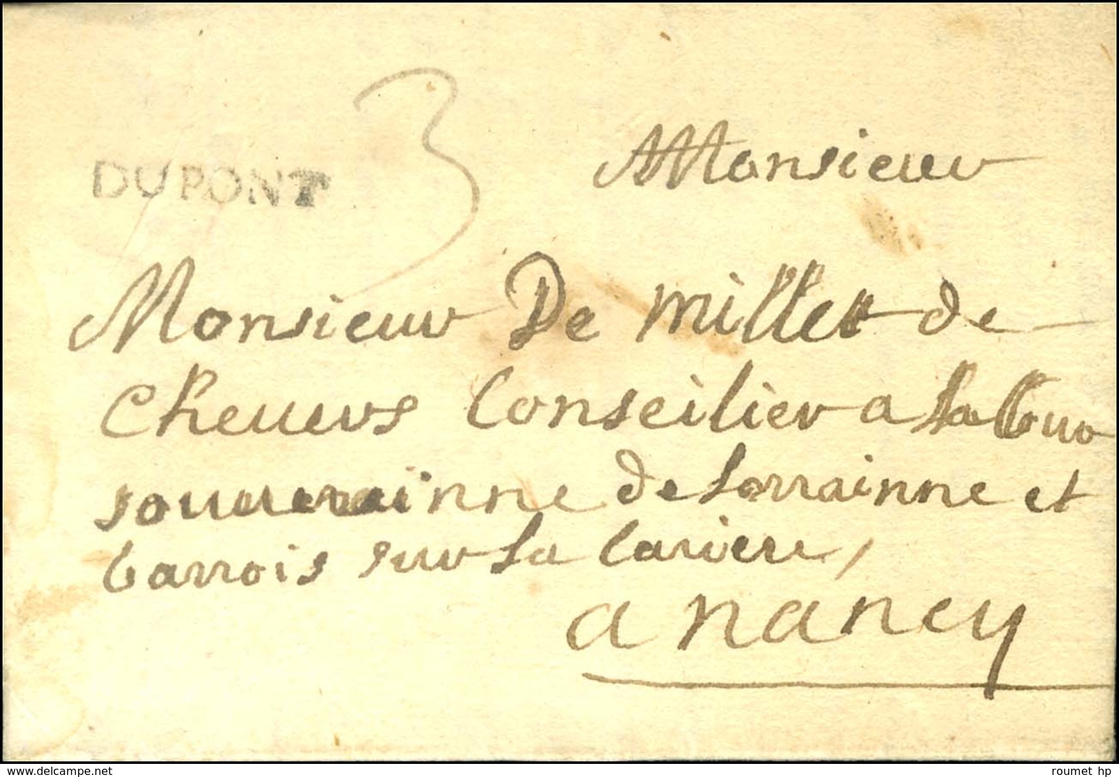 DU PONT (L N° 1) Sur Lettre Avec Texte Daté Le 21 Octobre 1752  Pour Nancy. - TB / SUP. - Altri & Non Classificati