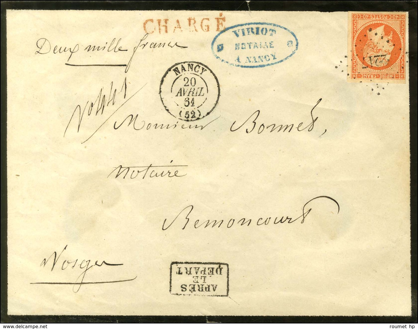 PC 2217 / N° 16 Càd T 15 NANCY (52) Sur Lettre Chargée. Au Verso, Descriptif Et Griffe APRES / LE / DEPART. 1861. - SUP. - Other & Unclassified