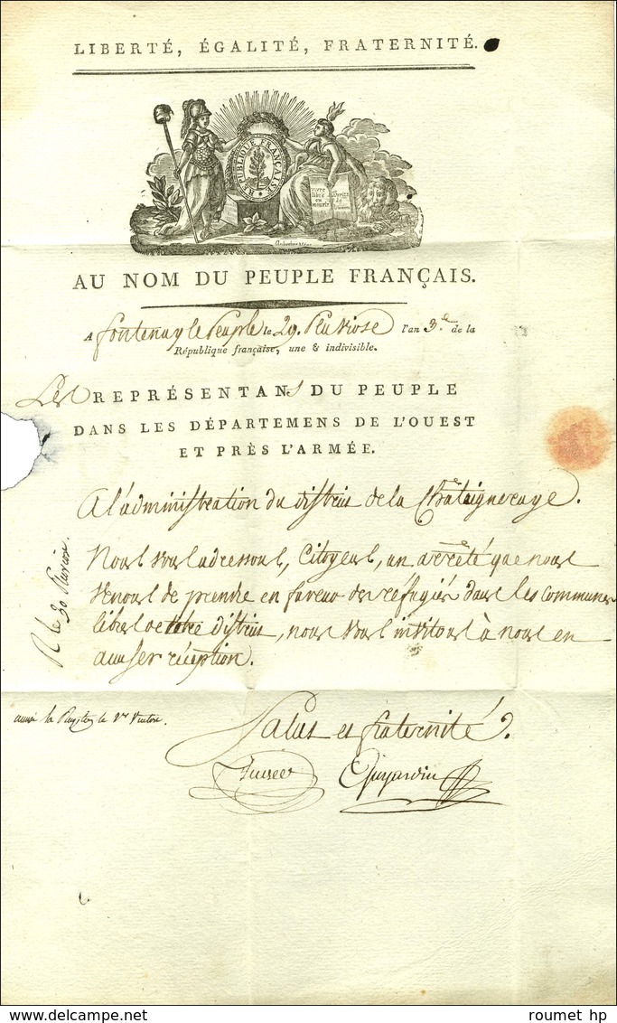 Lettre Avec Texte De Fontenay Le Peuple Le 29 Pluviose An 3 (très Belle Vignette Illustrée) Adressée En Franchise à La C - Other & Unclassified