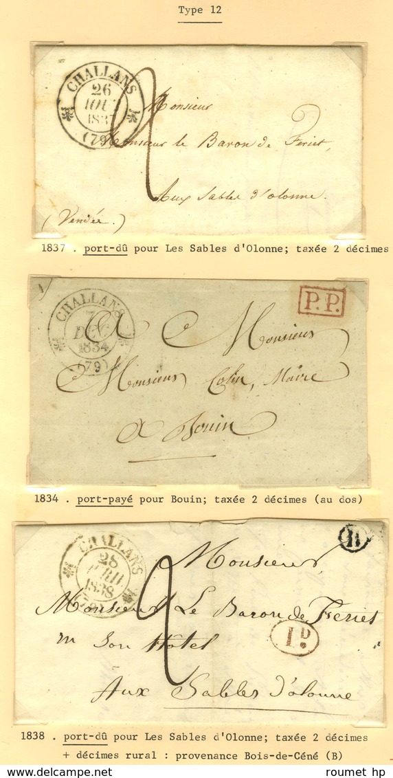 Lot de 14 marques postales et oblitérations de Challans. - B / TB.