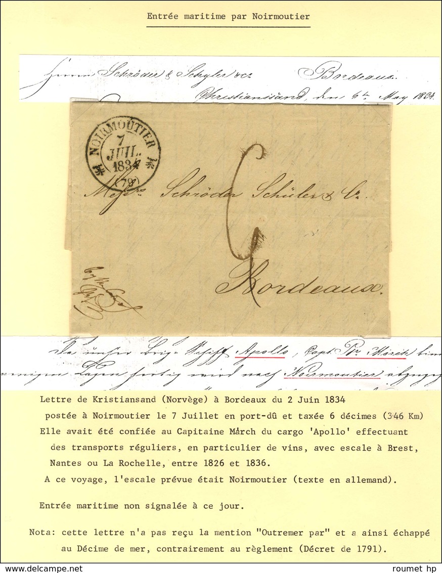 Lettre Avec Texte Datée De Kristiansand (Norvège) Pour Bordeaux Confiée Au Capitaine March Du Cargot Apollo, Entrée Par  - Other & Unclassified