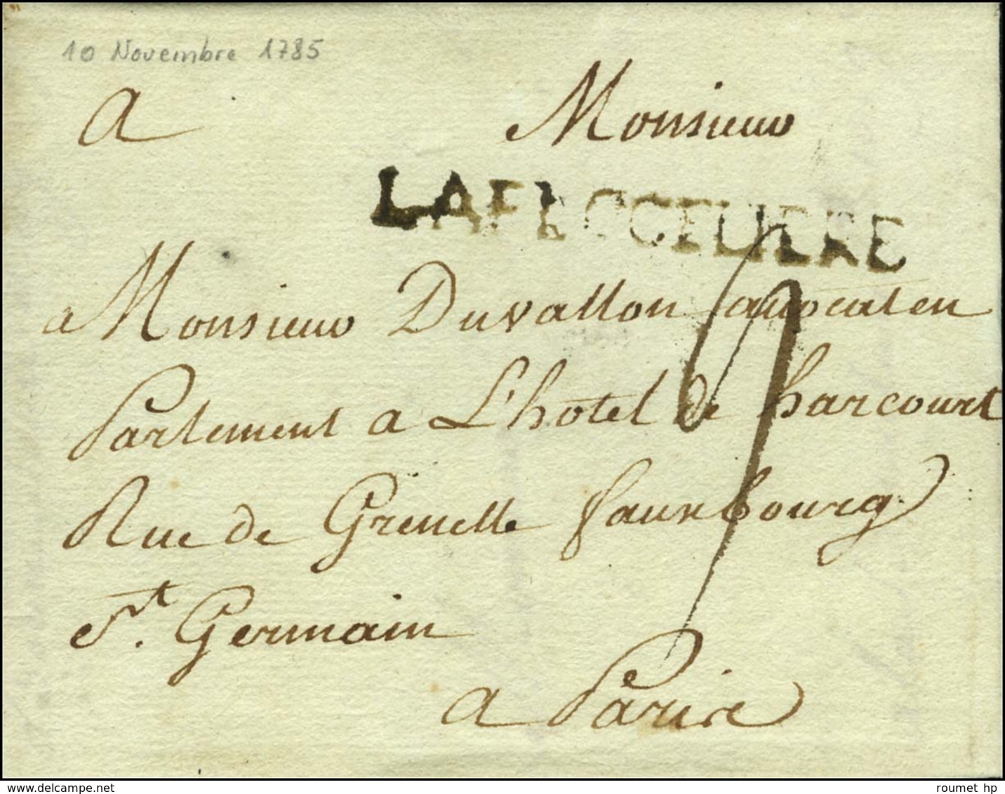 LAFLOCELIERE (L N° 4) Sur Lettre Avec Texte Daté Du 10 Novembre 1785. - TB / SUP. - R. - Andere & Zonder Classificatie