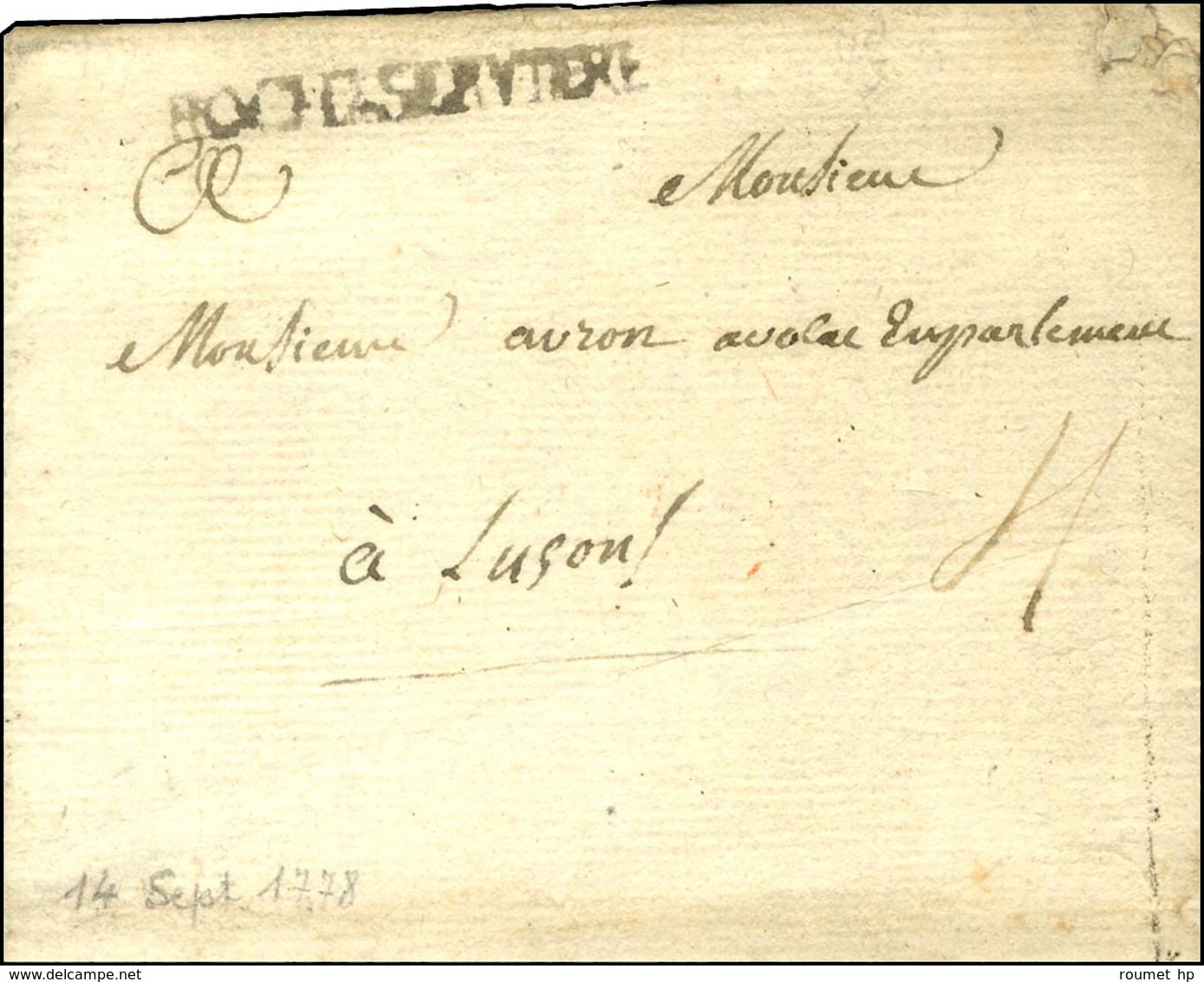 ROCHESERVIERE (L N° 2) Sur Lettre Avec Texte Daté 1778. - TB. - Other & Unclassified