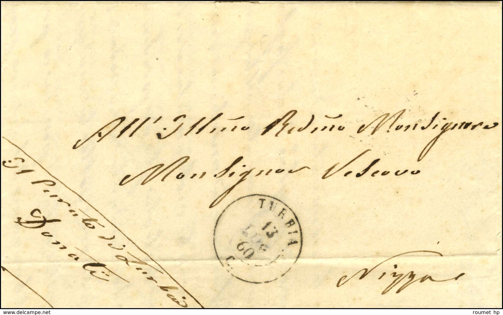 Càd TURBIA / C 13 7 60 Sur Lettre En Franchise Pour Nice. Cachet Posthume (durée Juin à Octobre 1860). - TB / SUP. - R. - Andere & Zonder Classificatie