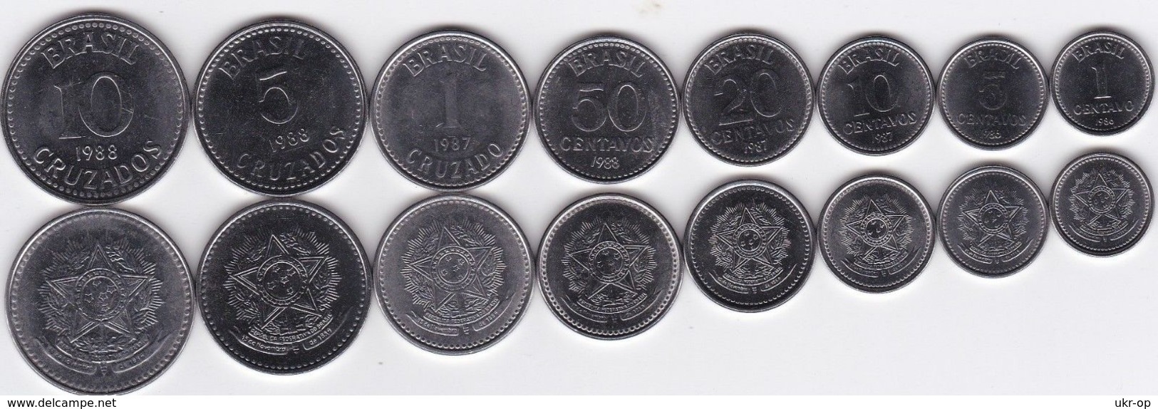 Brazil - 1 5 10 20 50 Centavos 1 5 10 Cruzeiros 1986 - 1988 UNC Set 8 Coins Ukr-OP - Brasile