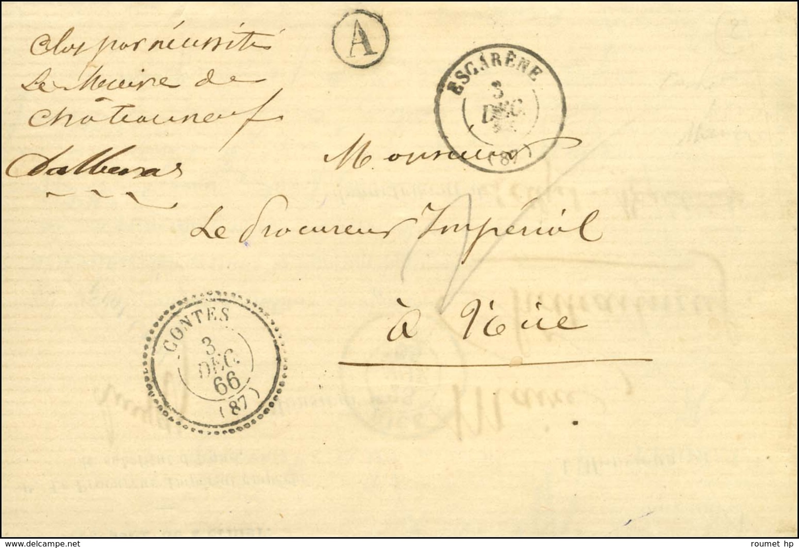 Càd T 22 CONTES (87) 3 DEC. 66 Sur Lettre En Franchise Du Maire De Châteauneuf Ville Vieille (B. RUR. A) Pour Nice. Au R - Andere & Zonder Classificatie