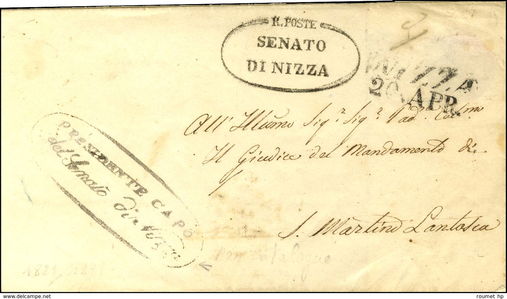 R. POSTE / SENATO DI NIZZA Sur Lettre En Franchise Pour St Martin Lantosca. Au Recto, Franchise Dans Un Ovale PRESIDENTE - Andere & Zonder Classificatie