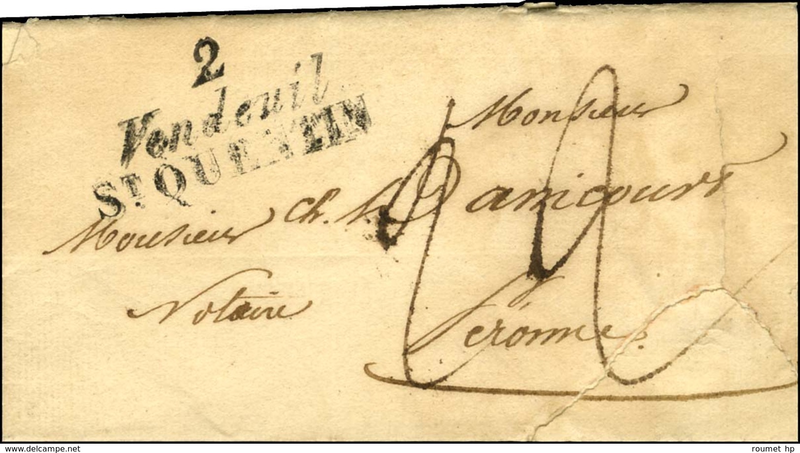 Cursive 2 / Vendeuil / St QUENTIN Sur Lettre Pour Péronne, Au Verso Dateur A Rouge. 1829. - TB. - RR. - 1801-1848: Voorlopers XIX