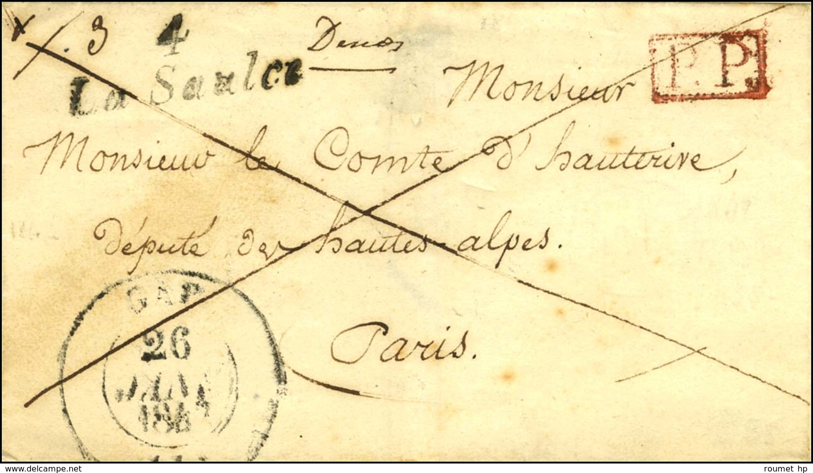 Cursive 4 / La Saulce + P.P. Rouge Sur Lettre Pour Paris. 1842. - TB. - 1801-1848: Precursors XIX