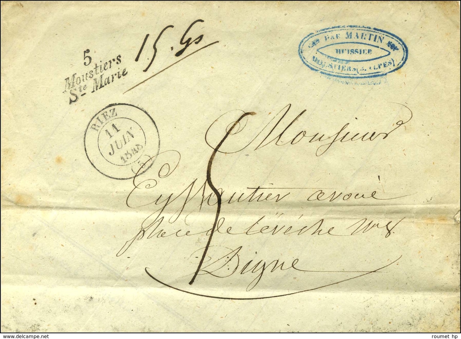 Cursive 5 / Moustiers / Ste Marie. 1848. - SUP. - 1801-1848: Précurseurs XIX