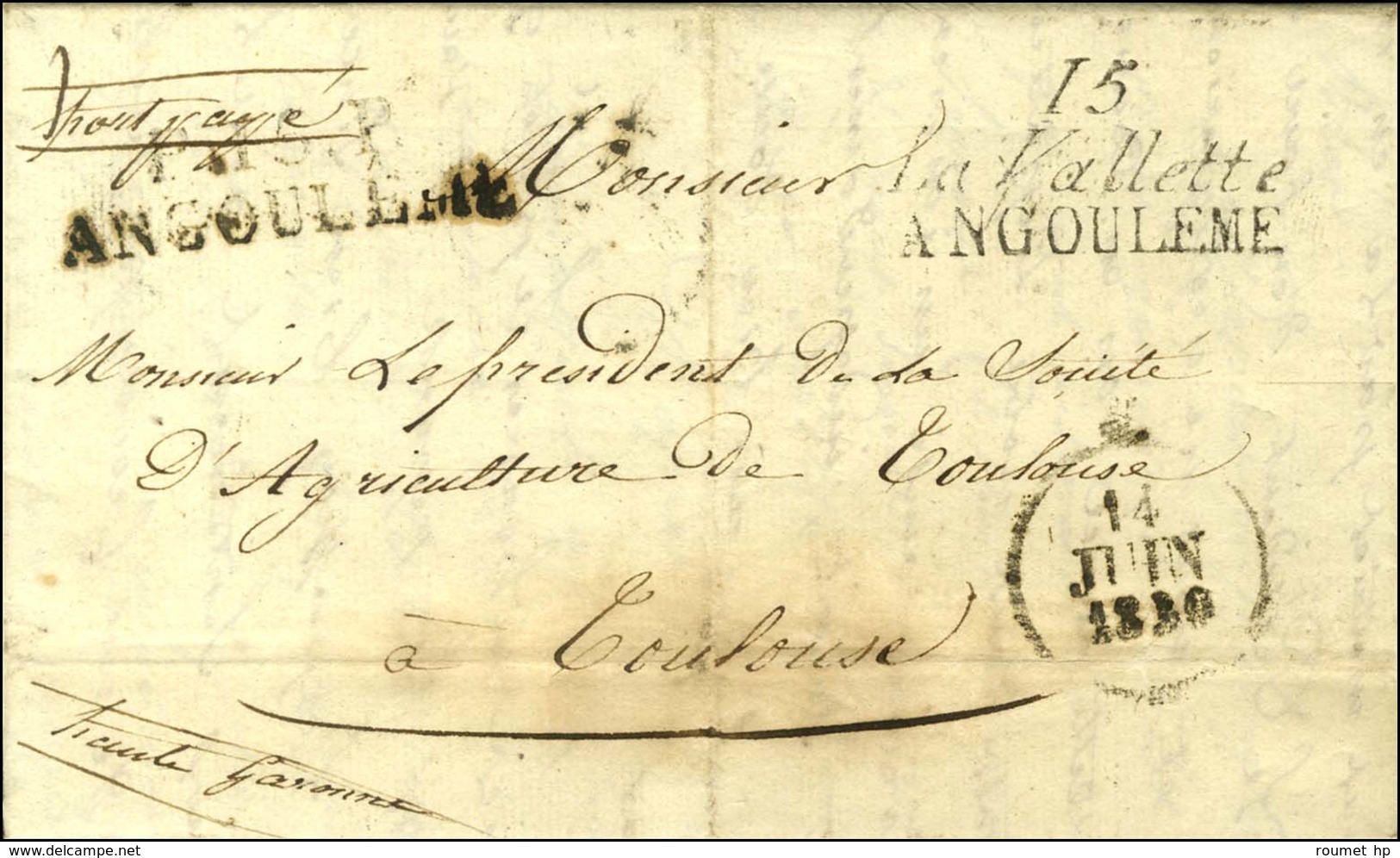 15 / La Valette / ANGOULEME + P. 15. P. / ANGOULEME Dateur A. 1830. - TB / SUP. - R. - 1801-1848: Precursors XIX