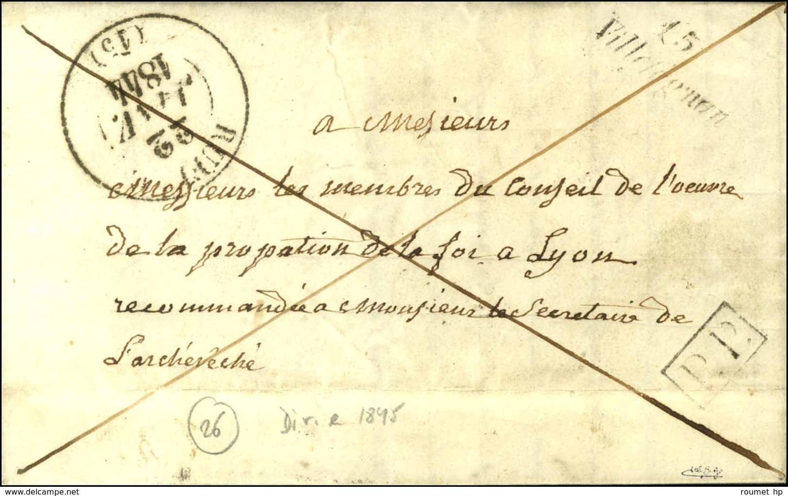 Cursive 15 / Villefagnan + P. P. 1844. - TB / SUP. - R. - 1801-1848: Voorlopers XIX