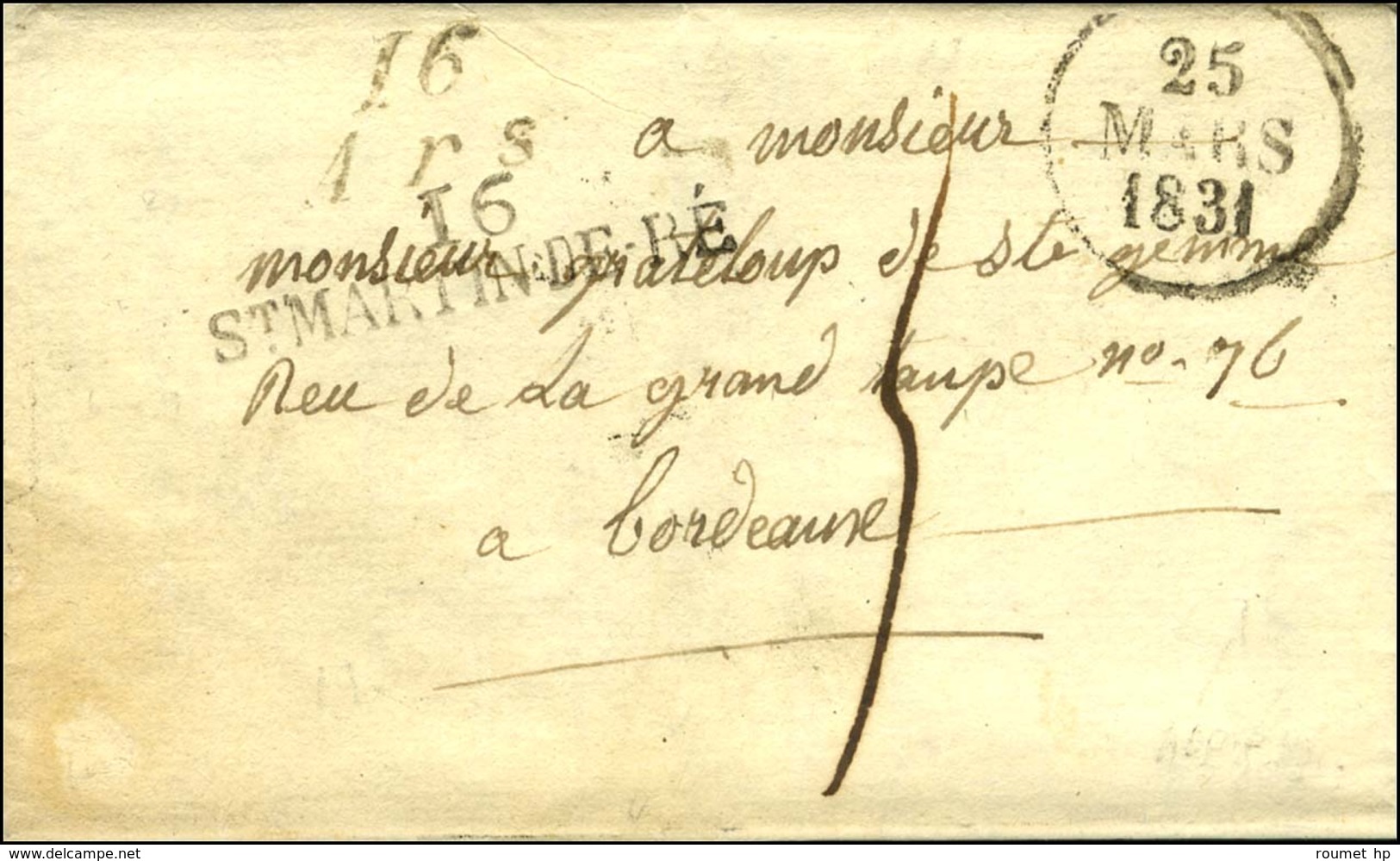 Cursive 16 / Ars + 16 / ST MARTIN DE RE, Dateur A. 1831. - TB. - R. - 1801-1848: Precursors XIX