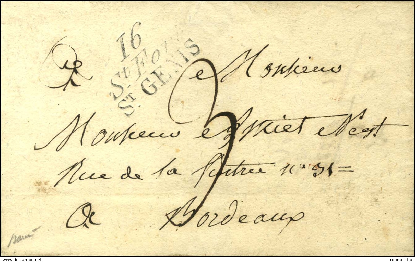 Cursive 16 / St Fort / ST GENIS Sur Lettre Sans Texte. 1825. - TB / SUP. - 1801-1848: Precursori XIX