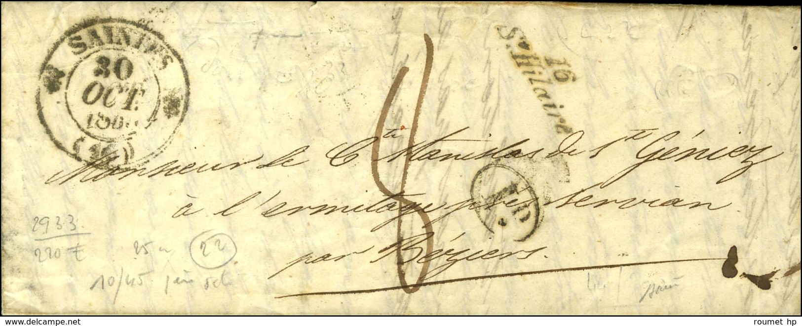 Cursive 16 / St Hilaire + Càd T 12 SAINTES (16) Sur Lettre Pour Béziers. 1845. - TB / SUP. - R. - 1801-1848: Precursors XIX