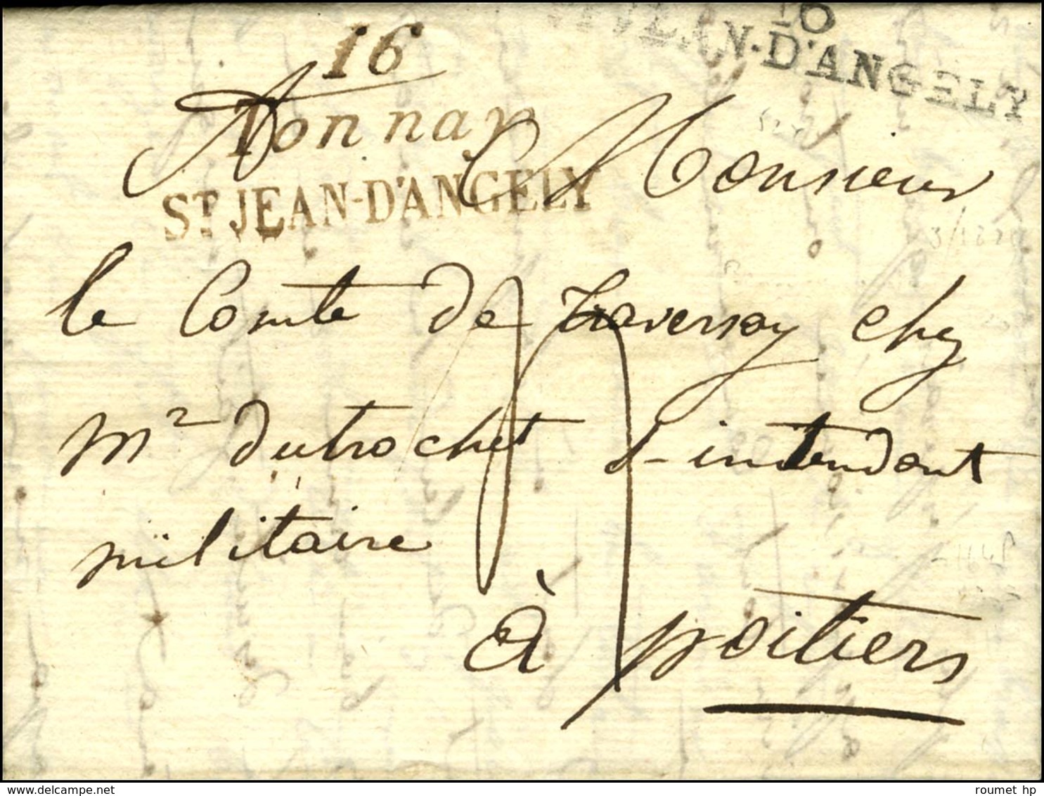 Cursive 16 / Tonnay / ST JEAN D'ANGELY  Brun + 16 / ST JEAN D'ANGELY. 1829. - TB / SUP. - R. - 1801-1848: Precursori XIX