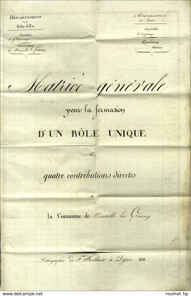 20 / Grancay / IS-S-TILLE Sur Exceptionnel Document : Matrice Générale Pour La Formation D'un Rôle Unique Des 4 Contribu - 1801-1848: Voorlopers XIX