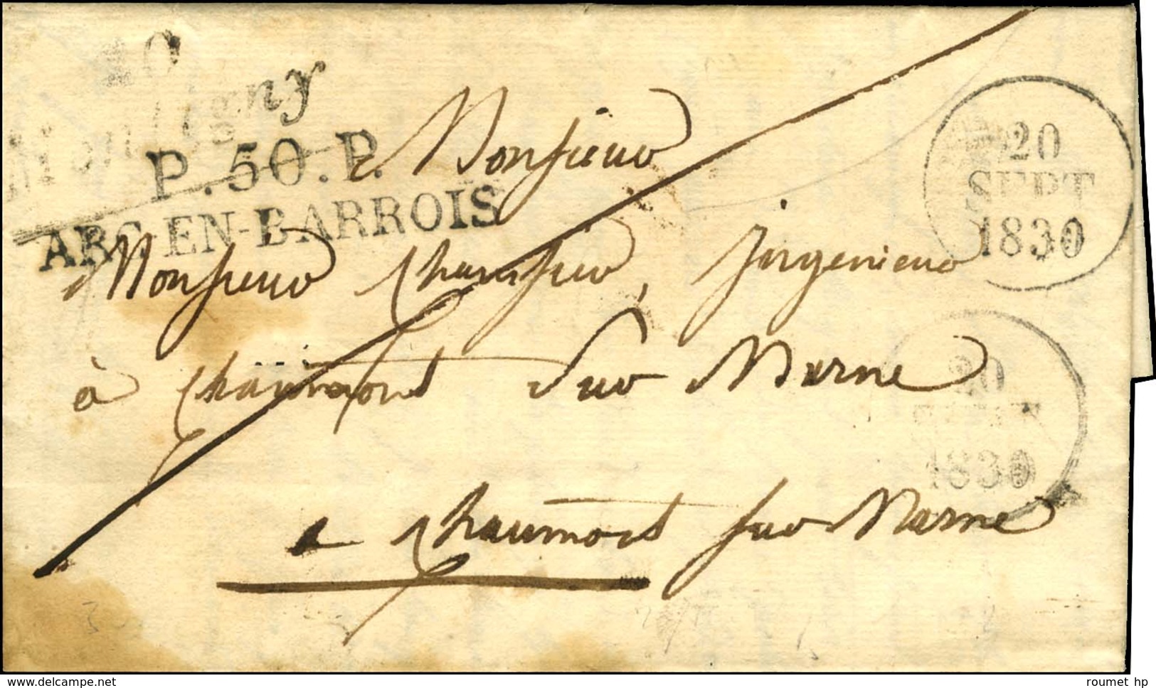 20 / Montigny + P. 50. P. / ARC -EN-BARROIS Dateur A. 1830. - TB. - R. - 1801-1848: Precursors XIX