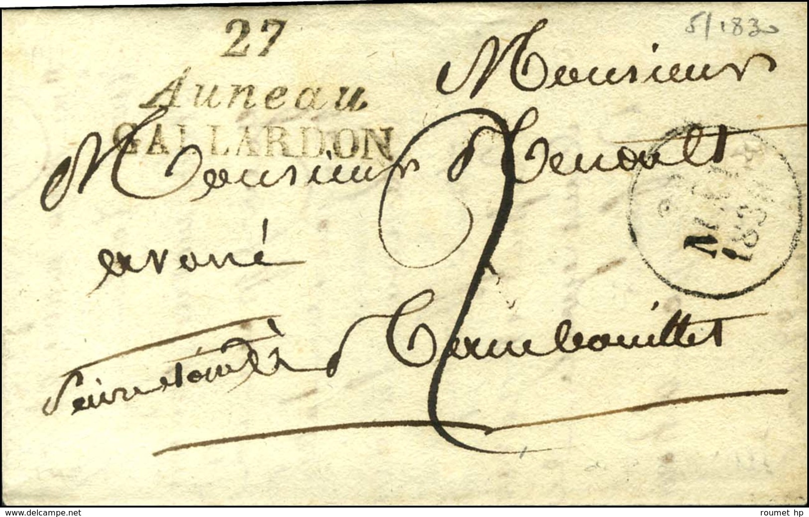 Cursive 27 / Auneau / GALLARDON, Dateur A. 1830. - SUP. - RR. - 1801-1848: Precursors XIX