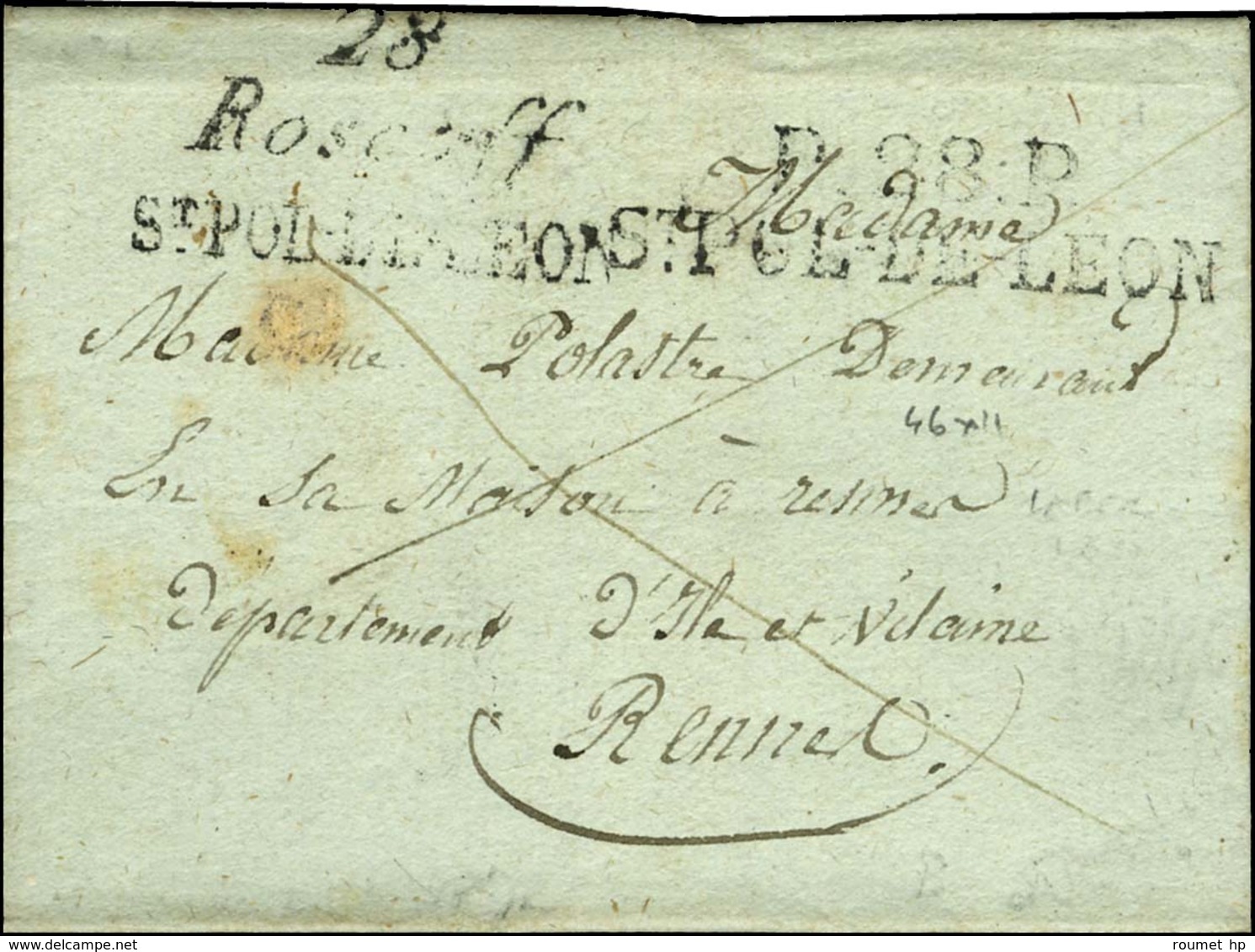 28 / Roscoff / ST POL DE LEON + P. 28. P. / ST POL DE LEON Sur Lettre Avec Texte Daté Laber. 1821. - TB / SUP. - R. - 1801-1848: Precursors XIX