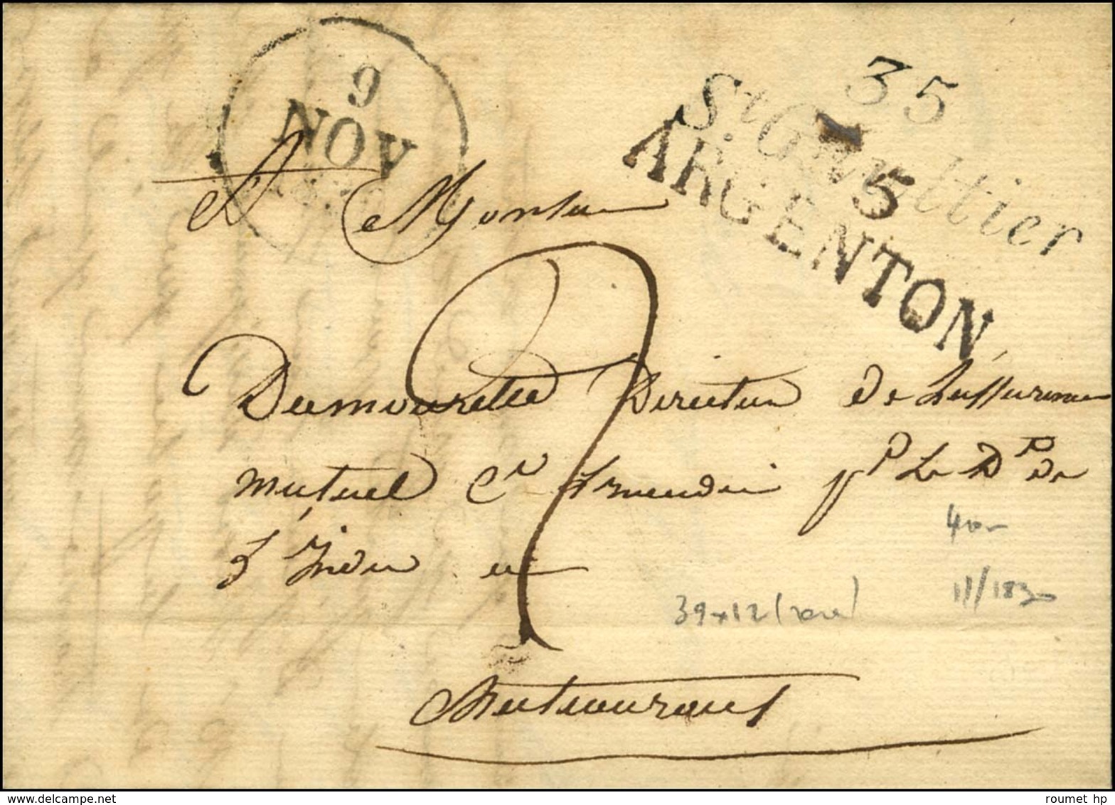 Cursive 35 / St Gaultier + 35 / ARGENTON, Dateur A. 1830. - TB / SUP. - R. - 1801-1848: Precursors XIX