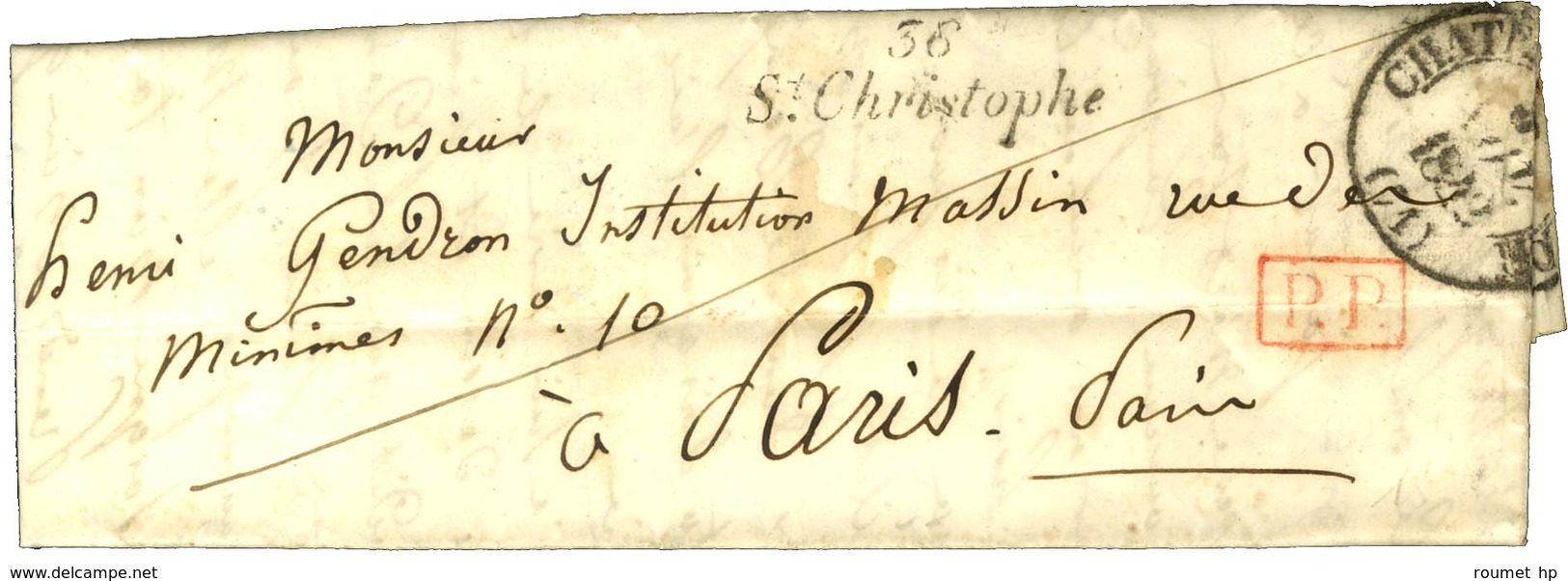 Cursive 36 / St Christophe + P.P. Rouge. 1842. - SUP. - 1801-1848: Precursors XIX