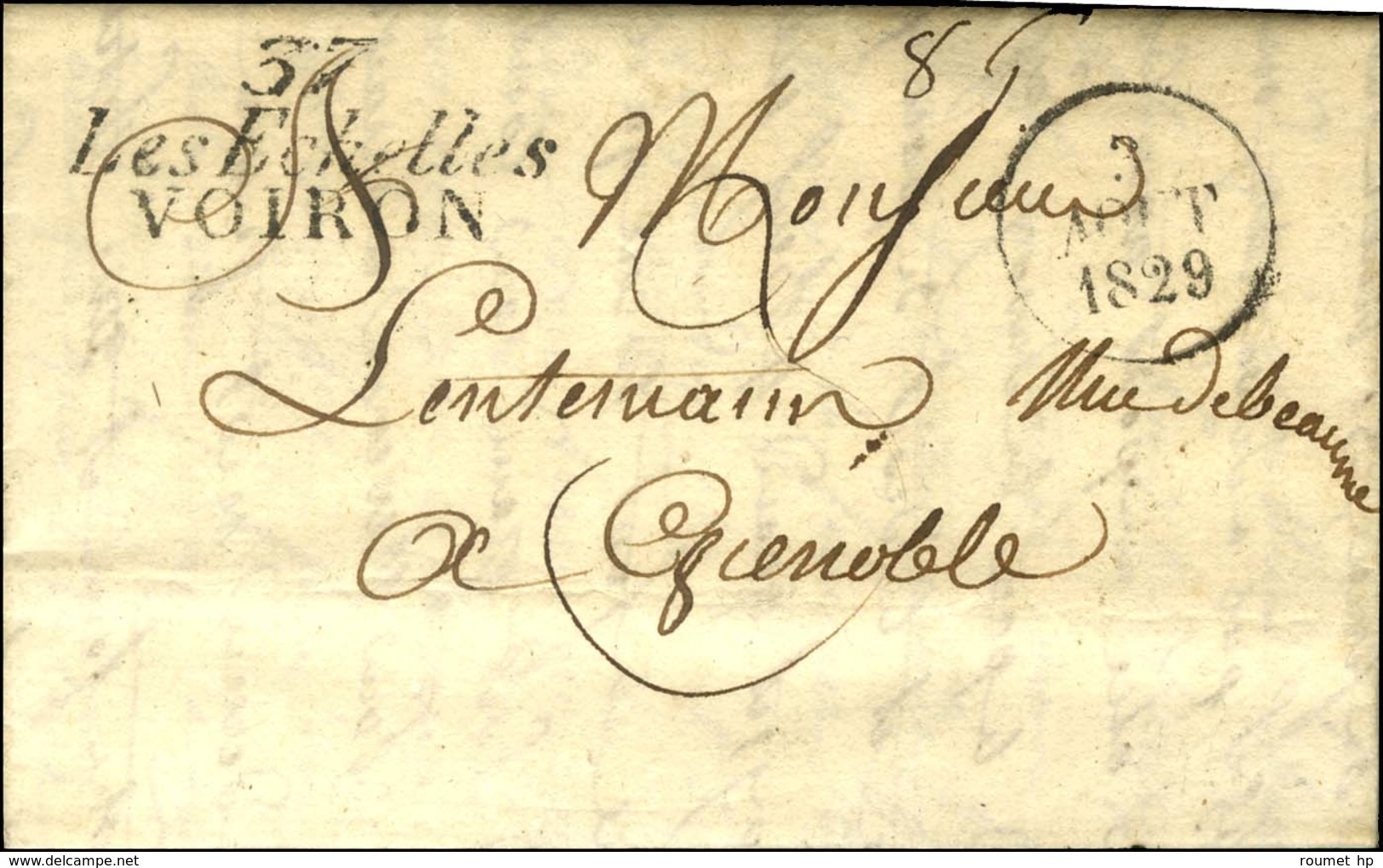 Cursive 37 / Les Echelles / VOIRON Sur Lettre Pour Grenoble, Dateur A. 1829. - SUP. - R. - 1801-1848: Precursors XIX