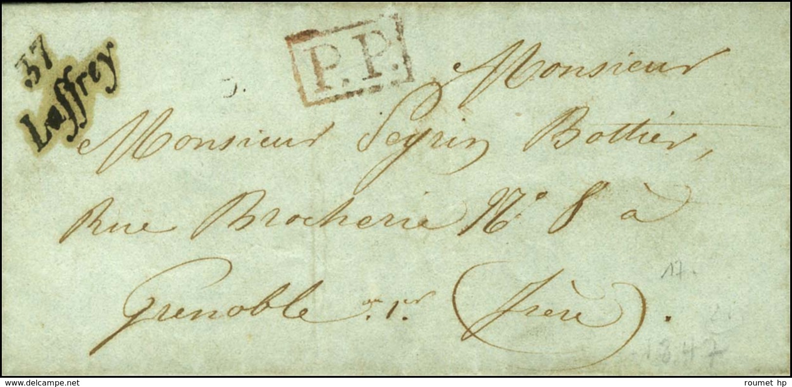 37 / Laffrey + P.P. Rouge Sur Lettre Avec Texte Daté 1847. - SUP. - R. - 1801-1848: Precursors XIX