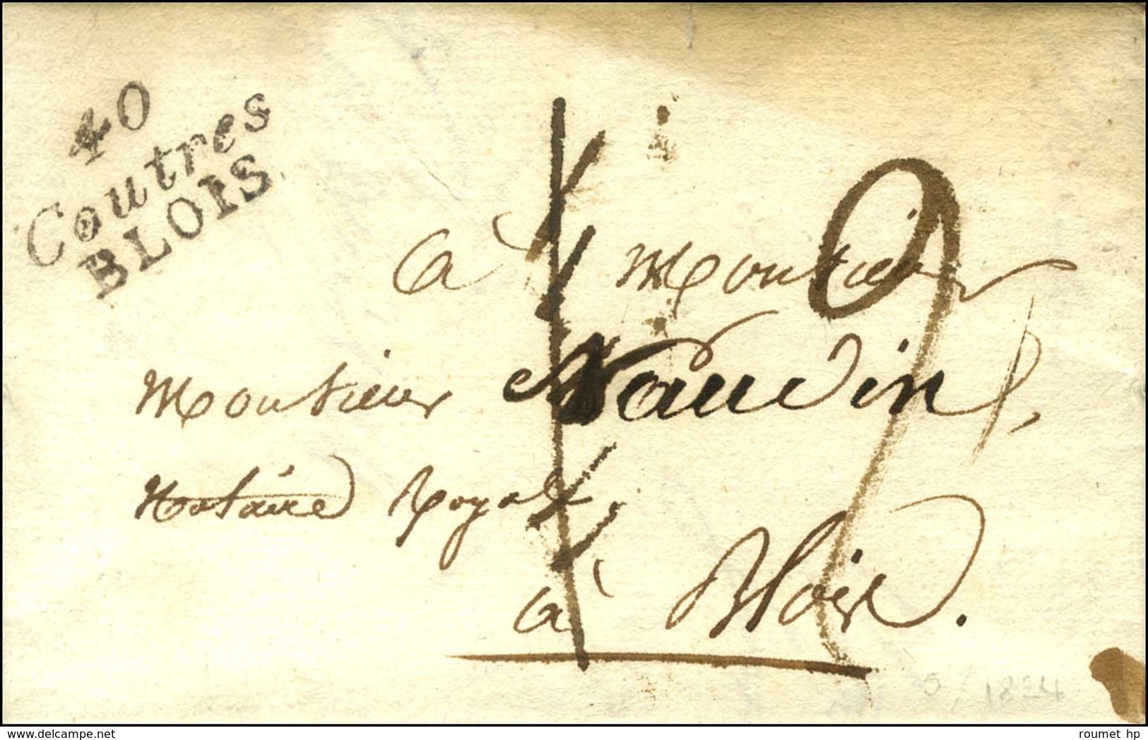 40 / Coutres / BLOIS (variété OU Au Lieu De ON) Sur Lettre Avec Texte Daté 1824. - SUP. - RR. - 1801-1848: Vorläufer XIX