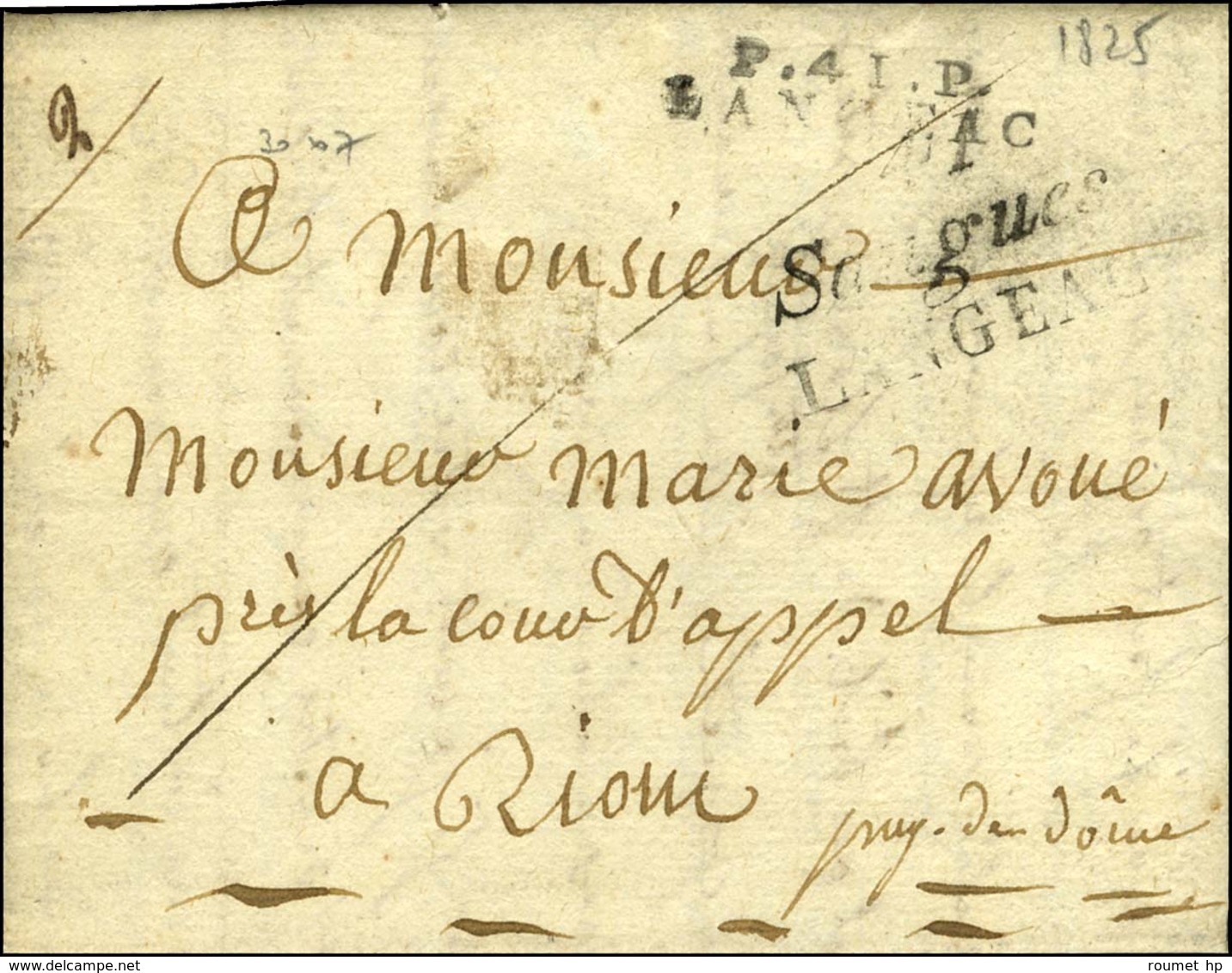 41 / Saugues / LANGEAC + P. 41. P. / LANGEAC Sur Lettre Avec Texte Daté 1825. - TB. - R. - 1801-1848: Precursors XIX