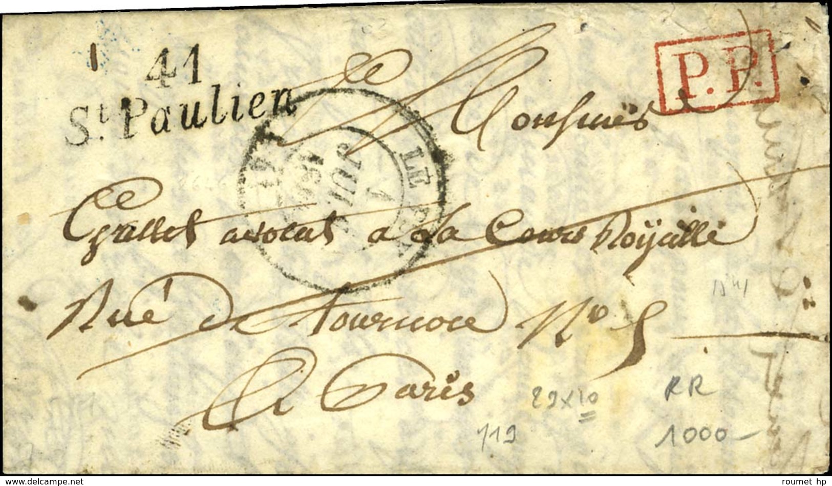 Cursive 41 / St Paulien (29 X 10 Mm) + P.P. Rouge Sur Lettre Pour Paris. 1841. - SUP. - 1801-1848: Precursors XIX