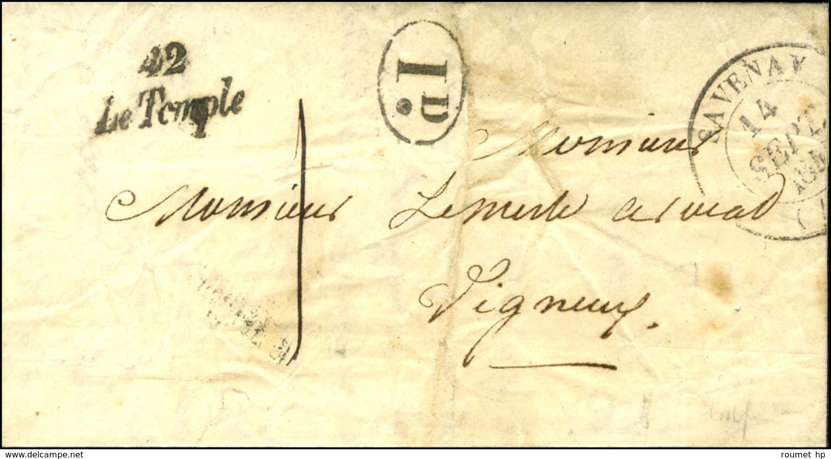 Cursive 42 / Le Temple + Càd T 14 SAVENAY + Taxe 1 Sur Lettre Locale Avec Texte De Savenay. 1845. - SUP. - R. - 1801-1848: Précurseurs XIX