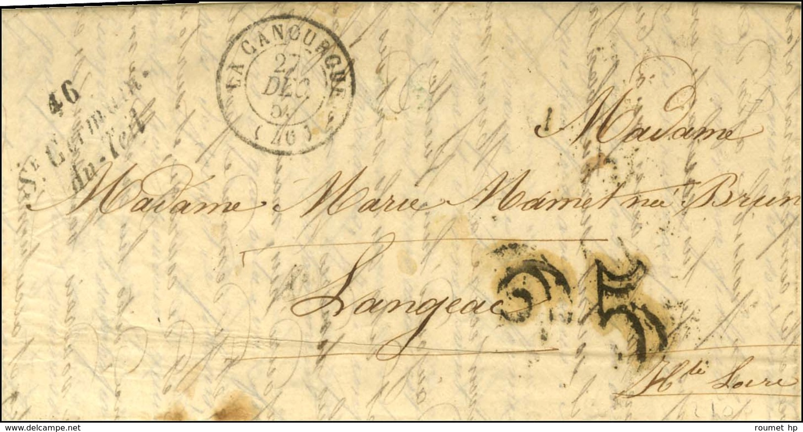 Cursive 46 / St Germain / Du-Teil + Taxe 25 DT Sur Lettre Pour Langeac. 1853. - TB / SUP. - R. - 1801-1848: Precursors XIX