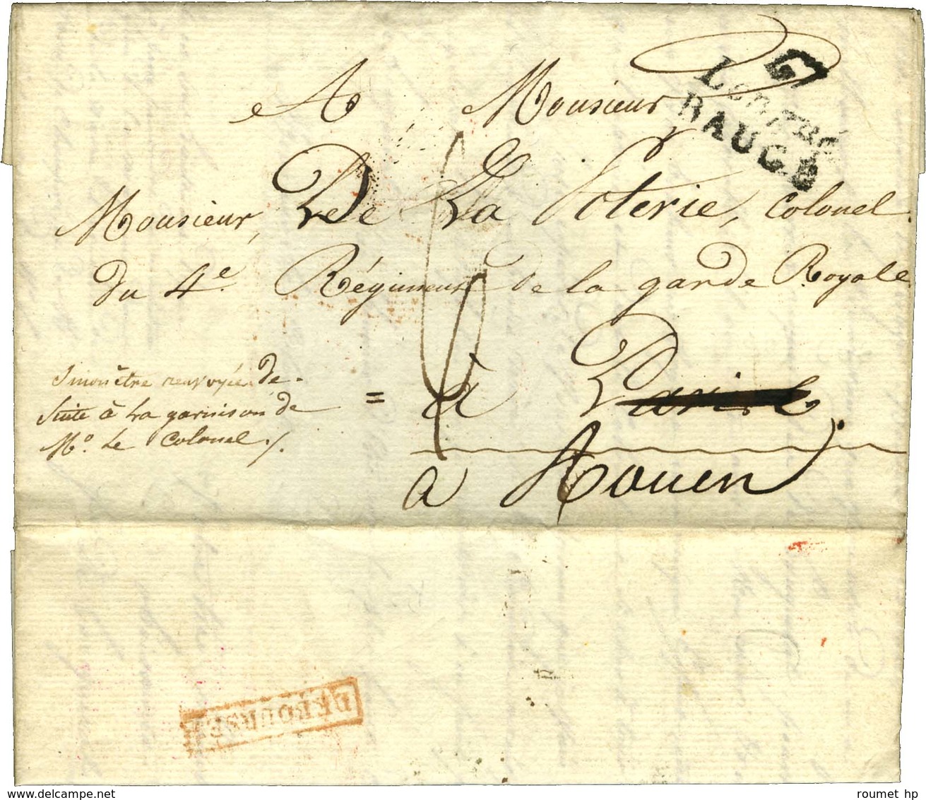 Cursive 47 / Longué / BAUGE Sur Lettre Pour Paris Réexpédiée à Rouen, Au Verso DEBOURSE Rouge (P N° 2465). 1820. - TB /  - 1801-1848: Precursors XIX