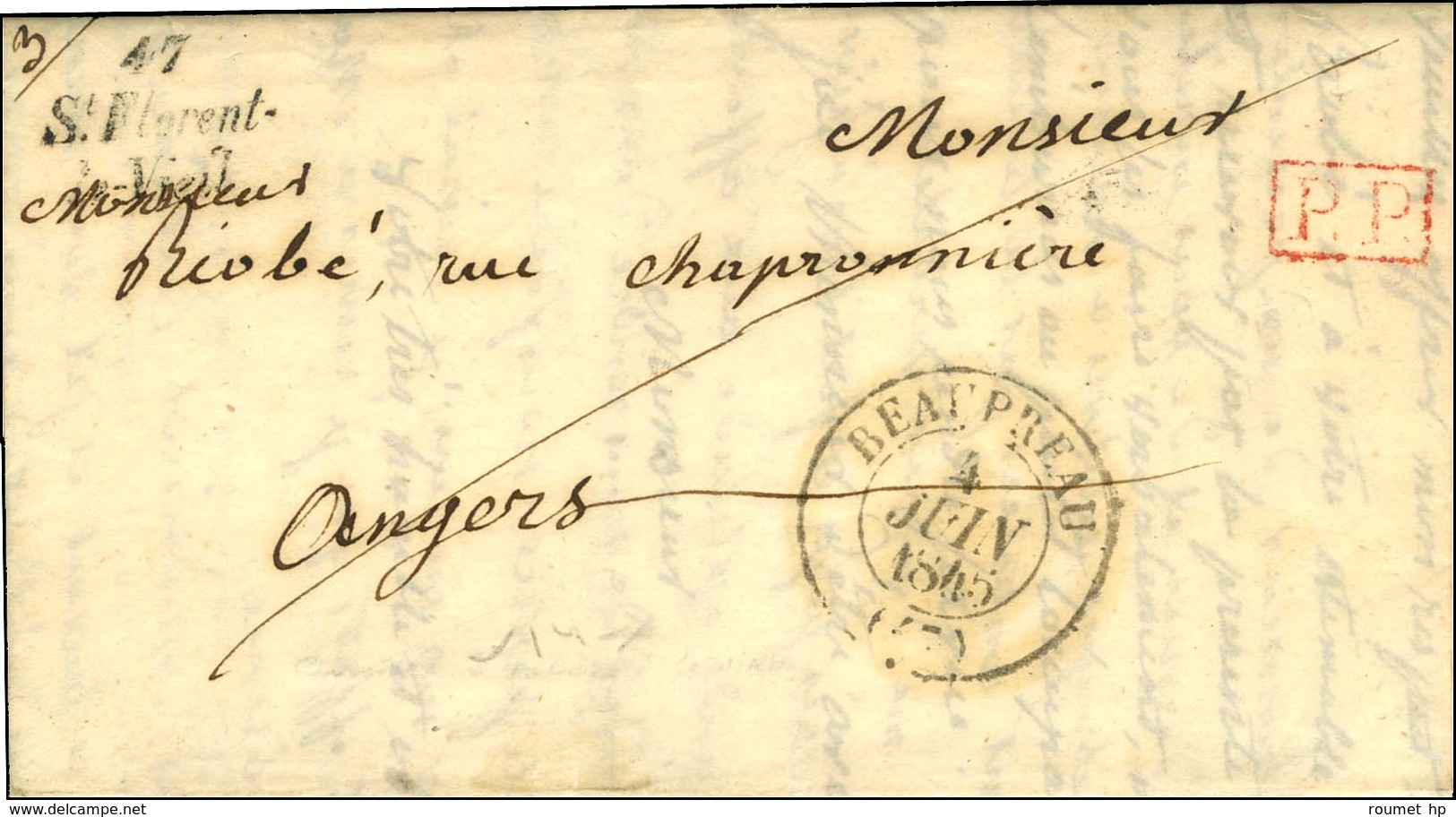 47 / St Florent / Le Vieil + P. P. Rouge Càd T 13 BEAU PREAU (47). 1845. - TB / SUP. - R. - 1801-1848: Precursors XIX