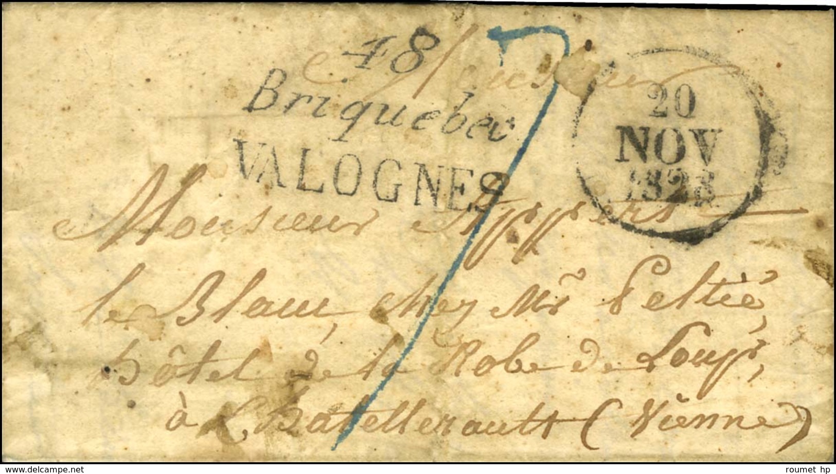 Cursive 48 / Briquebec / VALOGNES Sur Lettre Pour Châtellerault, Dateur A. 1828. - TB. - 1801-1848: Precursors XIX