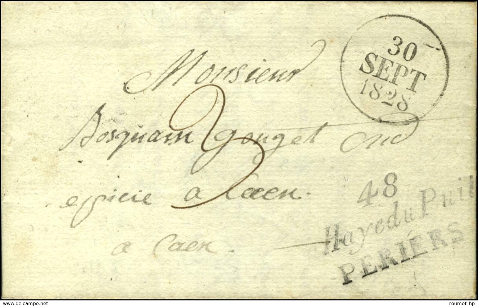 Cursive 48 / La Haye Du Puits / PERIERS Sur Lettre Pour Caen, Dateur A. 1828. - TB. - 1801-1848: Voorlopers XIX