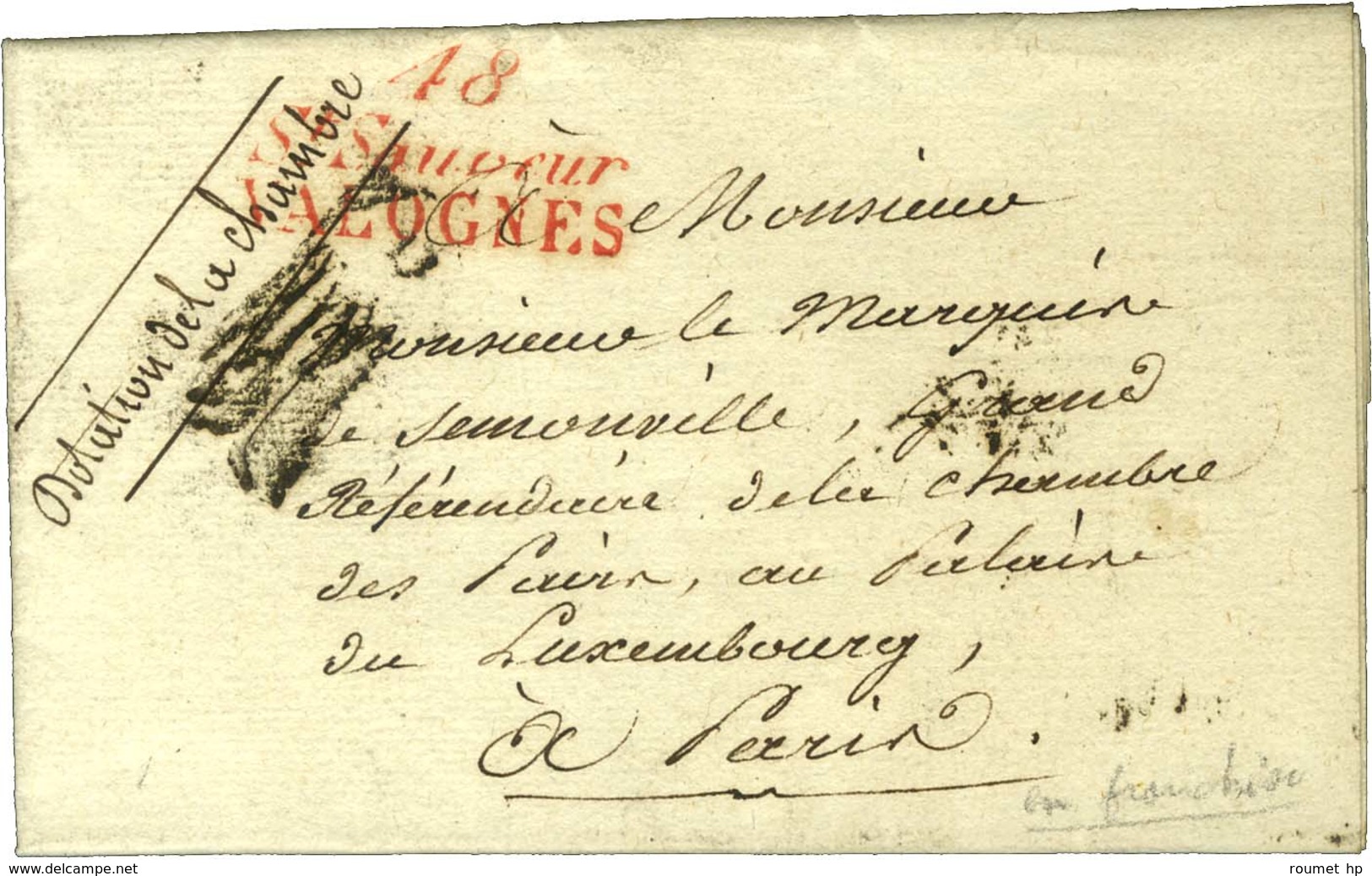 Cursive Rouge 48 / St Sauveur / VALOGNES Sur Lettre En Franchise De St Sauveur Le Vicomte Pour Paris. 1822. - TB / SUP. - 1801-1848: Précurseurs XIX