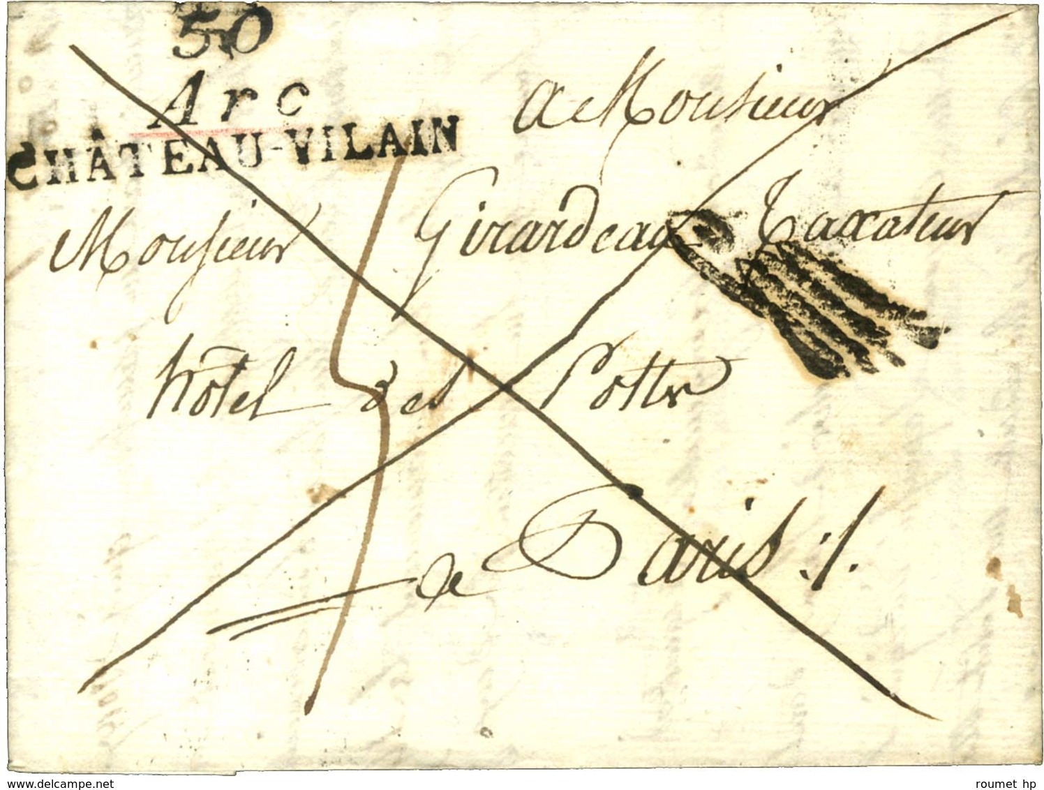 Cursive 50 / Arc / CHATEAU-VILAIN Sur Lettre En Franchise Pour Paris. 1822. - SUP. - 1801-1848: Precursors XIX