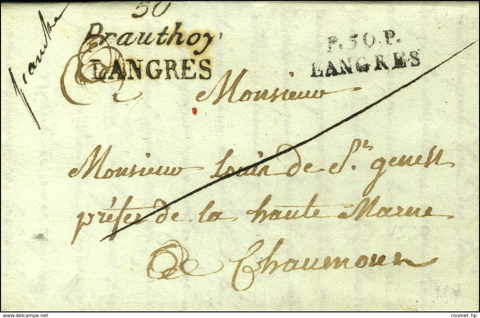 50 / Prauthoy / LANGRES + P. 50. P. LANGRES Sur Lettre Avec Texte Daté 1819. - SUP. - R. - 1801-1848: Precursors XIX