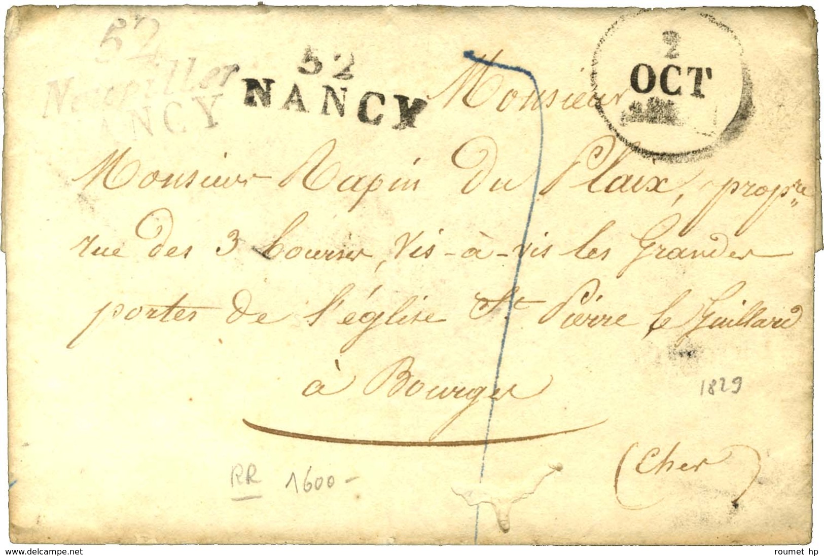 Cursive 52 / Neuviller / NANCY + 52 / NANCY Sur Lettre Pour Bourges, Dateur A. 1829. - TB. - 1801-1848: Precursors XIX