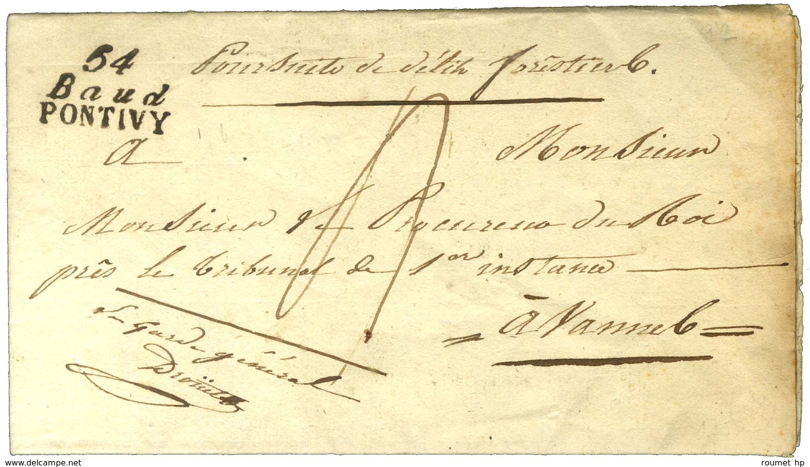 Cursive 54 / Baud / PONTIVY Sur Lettre En Franchise Taxée. 1822. - SUP. - 1801-1848: Precursors XIX