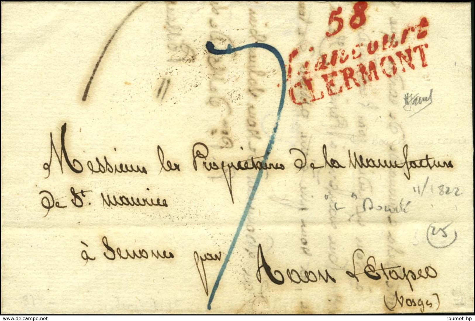 Cursive Rouge 58 / Liancourt / CLERMONT (variété 'L' Bouclé). 1822. - SUP. - RR. - 1801-1848: Precursors XIX