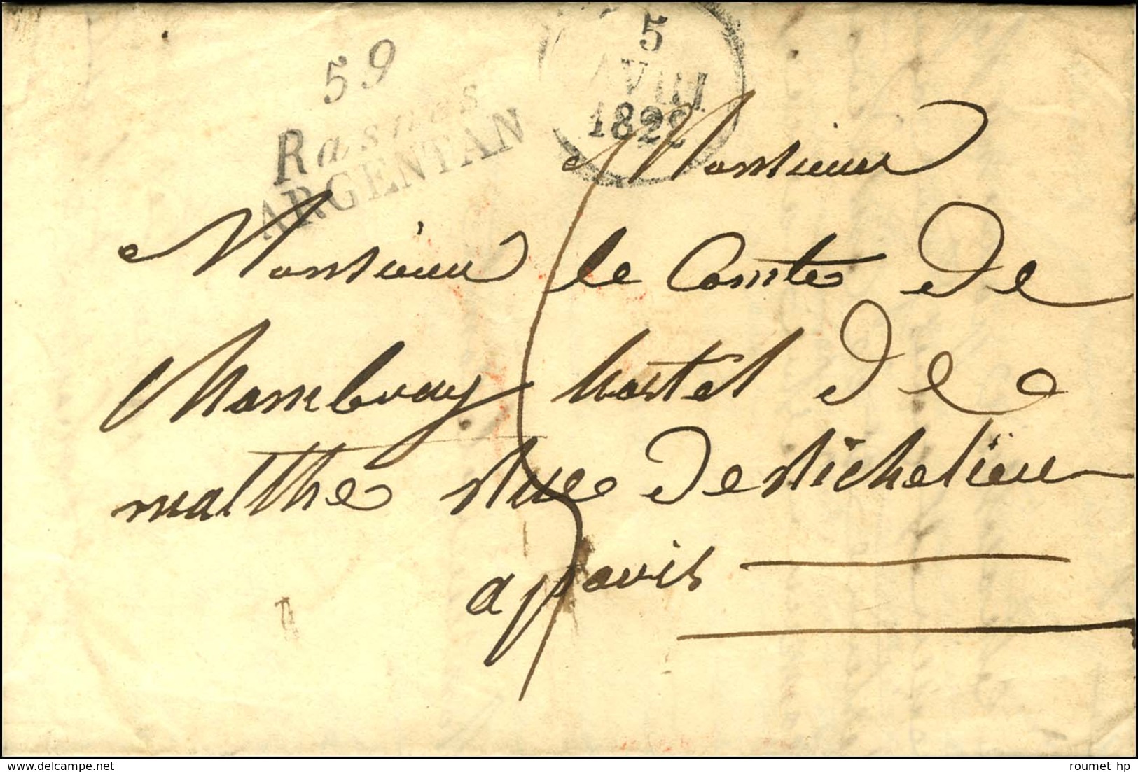 Cursive 59 / Rasnes / ARGENTAN Sur Lettre Pour Paris, Dateur A. 1828. - TB / SUP. - R. - 1801-1848: Precursors XIX