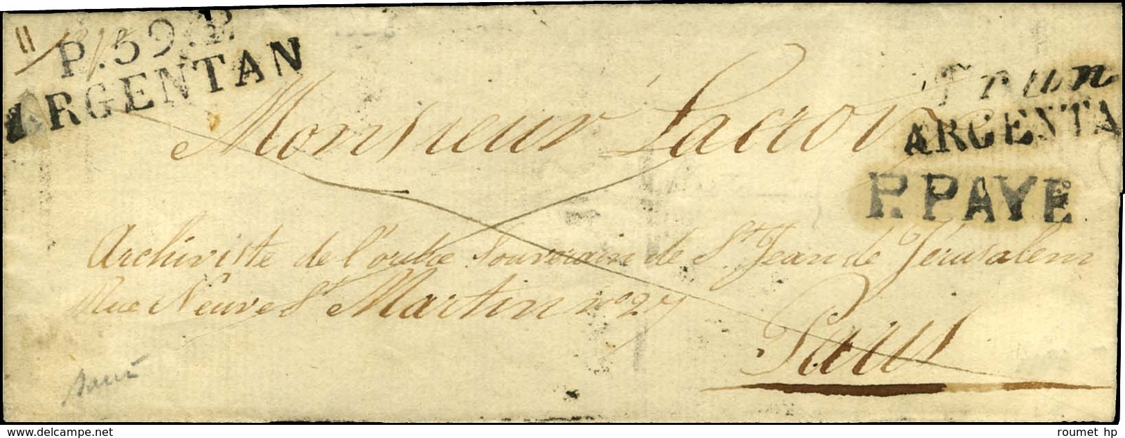 59 / Trun / ARGENTAN P.PAYE + P. 59. P / ARGENTAN Sur Lettre Avec Texte Daté 1826. Exceptionnelle Combinaison. - TB / SU - 1801-1848: Precursors XIX